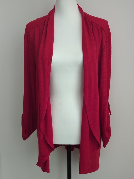 Apple Sweaters - Studio Works Red Open Front Cardigan Roll Tab Sleeve XL